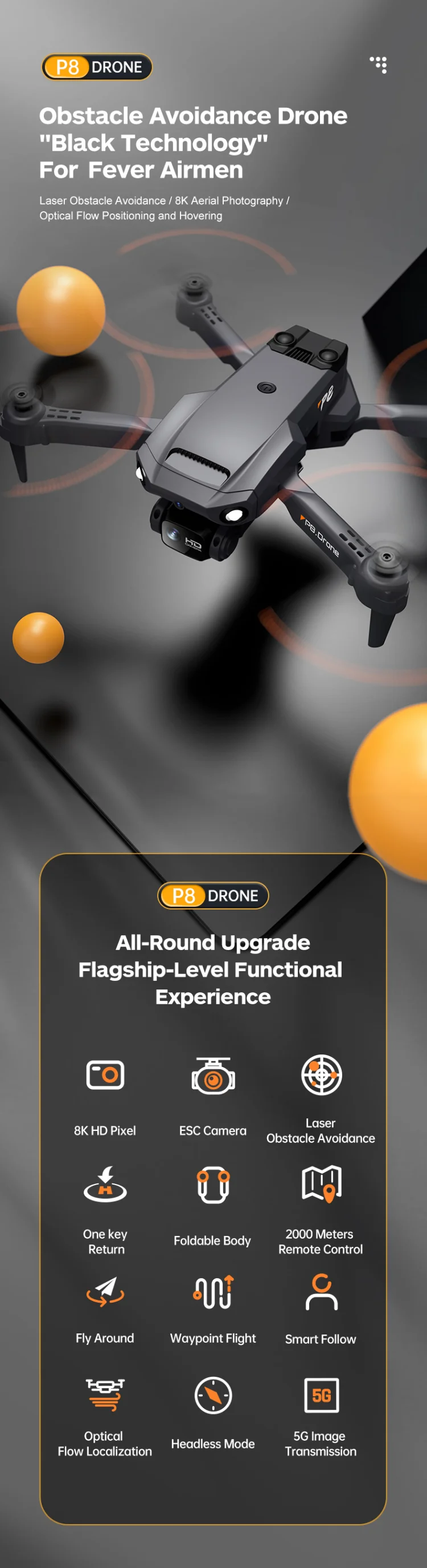 Best P8 Drone Professional 4 Way Obstacle Avoidance Fpv 4g 5g Dron