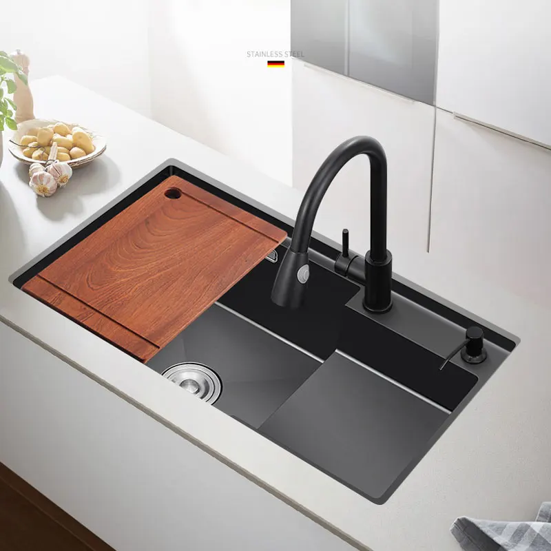 Latest Trend Nano Black Double Bowl Handmade Kitchen Sink 304 Stainless Steel Undermount Sink