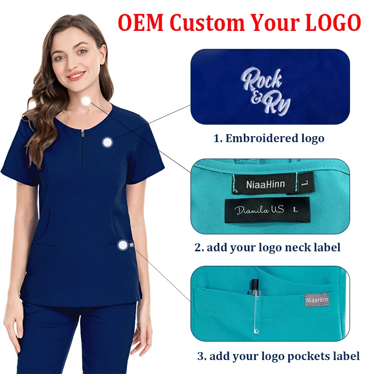 Logo Custom Scrubs Uniforms Sets Light Color Teal Green Doctor Hospital