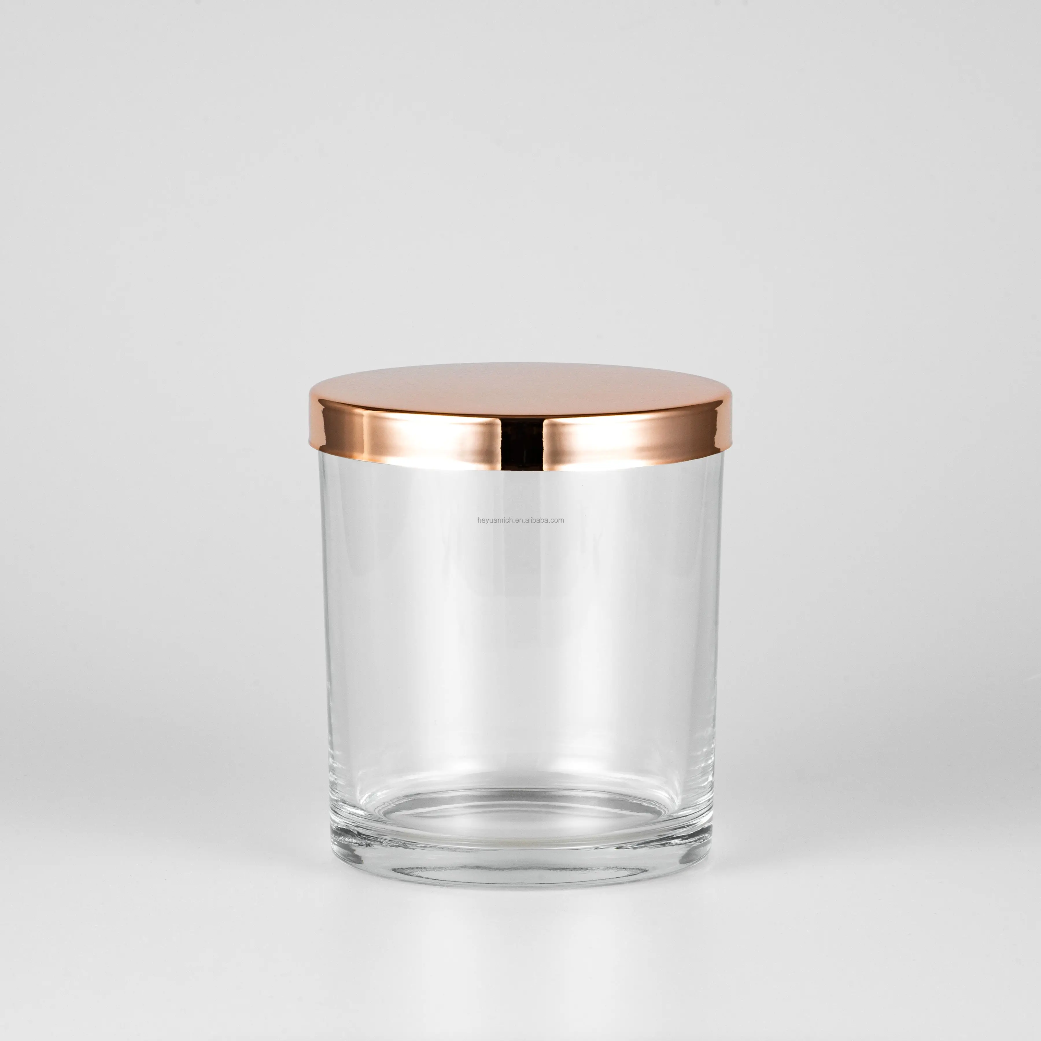 10oz Clear Glass Candle Jar with Shiny Rose Gold Lid
