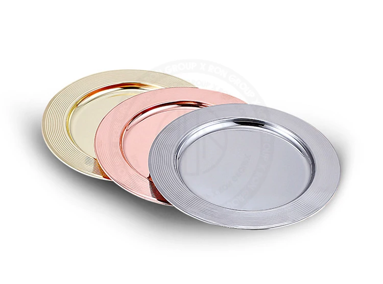 European flat restaurant tray dinnerware stainless steel serving dishes for wedding colored round charger plate wholesale