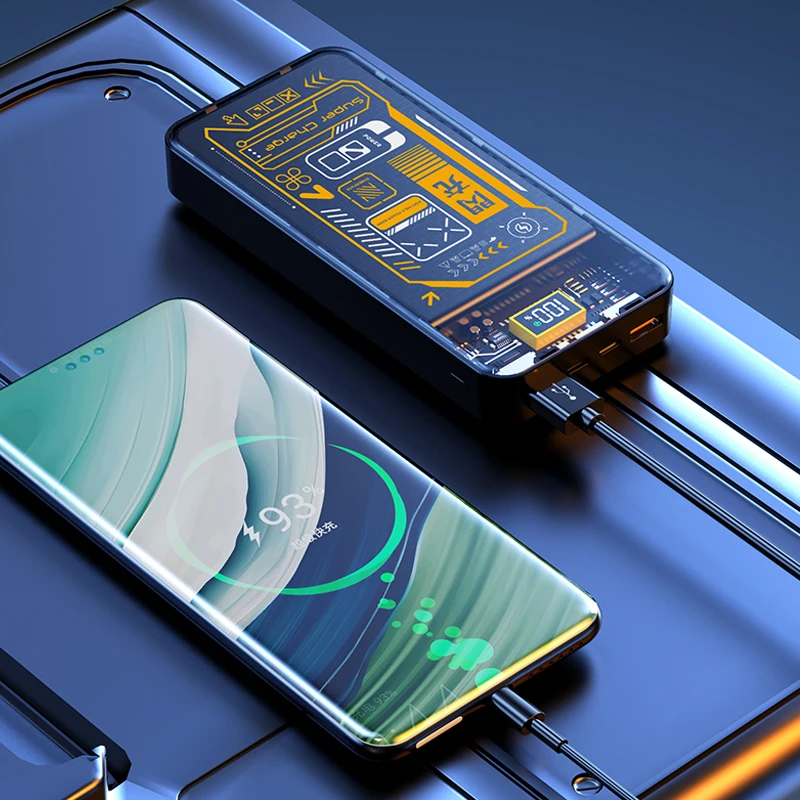 Super Fast Charging 200000mAh Power Bank Transparent Double USB Output Interface External Battery Charger 22.5W
