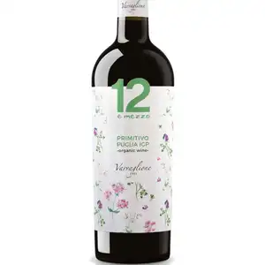 Italian Organic Primitivo Puglia IGP Red Wine for Meat Sauces and Roasts Sweet and Dry Taste 6 Bottles Per Box