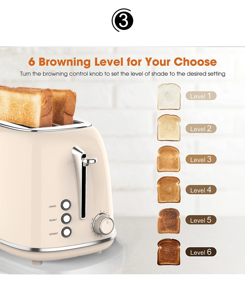 Stainless Steel Toaster Home Appliance Automatic Pop Up Bread Toaster 2 Slice Retro Toaster For
