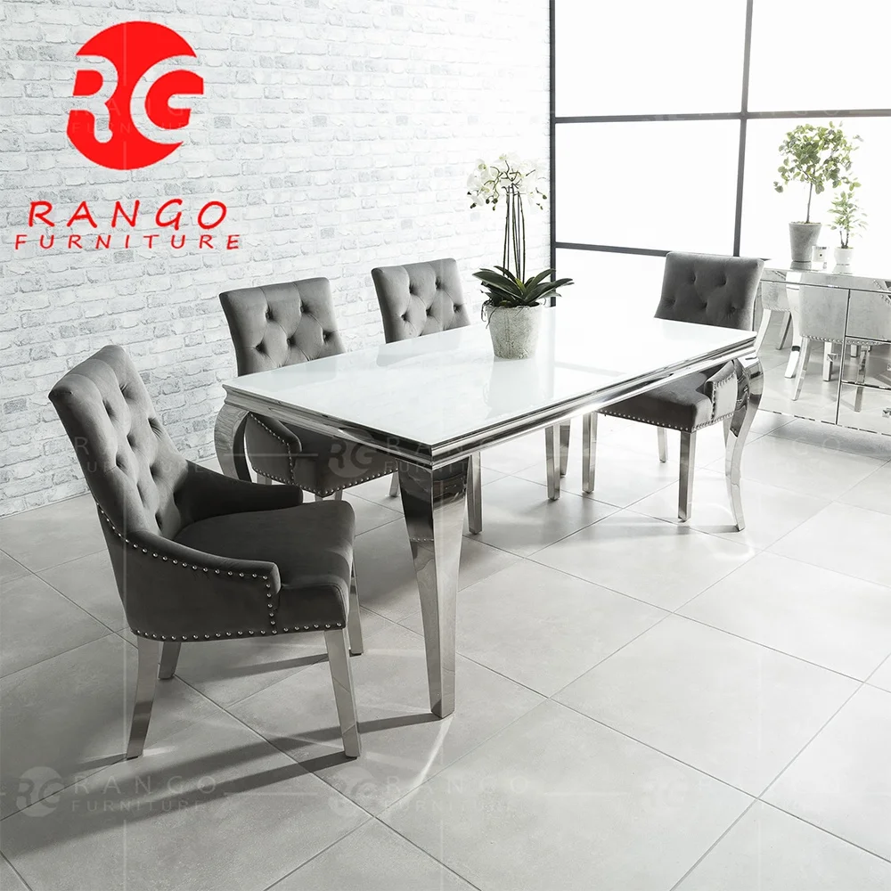 Luxury Grey Dining Chairs with Studs Scoop Back Style