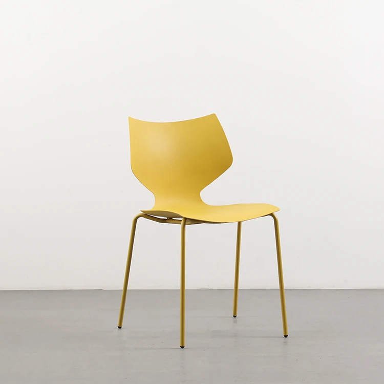 high quality kitchen modern yellow white pink metal leg armless dining plastic chairs