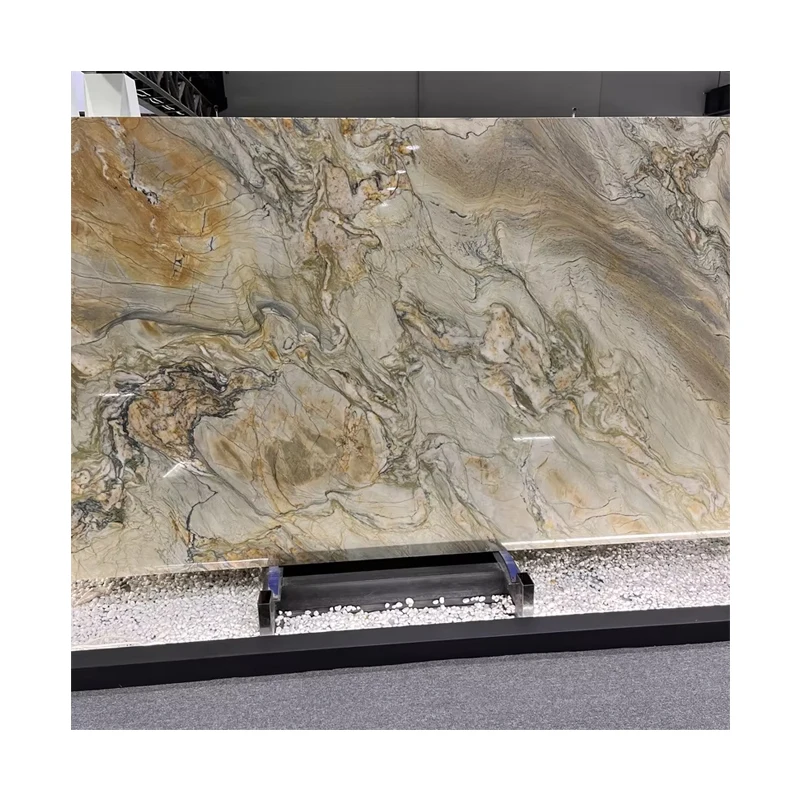 High Quality Luxury Wild Dream Quartzite Slab Polished Golden Silk Road Countertop Kitchen Outdoor Indoor Applications Calcite