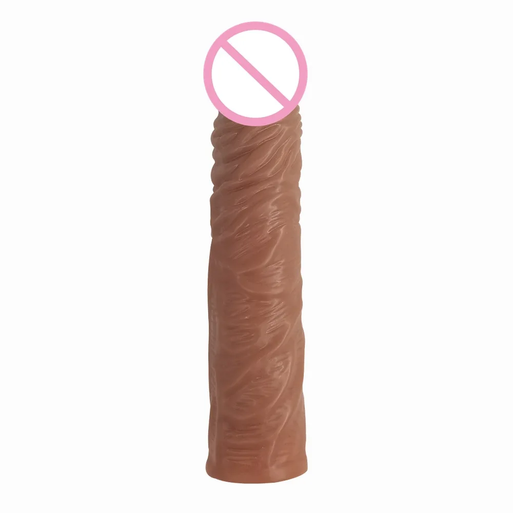 Male Extend Sleeve Penis Enlarged and Lengthened Wolf Teeth Long-lasting Lock Semen Reusable Simulation Dildo Adult Sex Toys