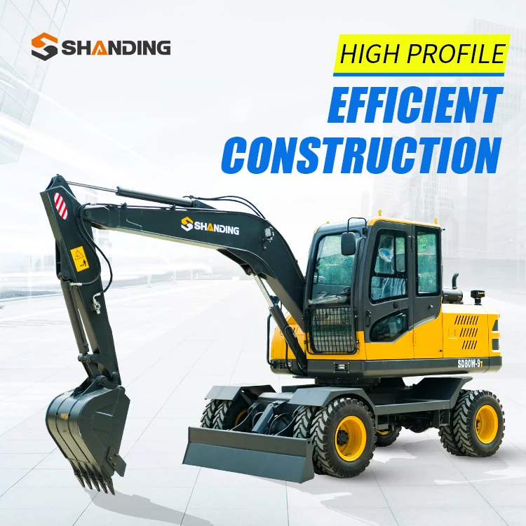 ShanDing SD80W Factory Direct Sale Low Price Operating Weight 8 Ton Small Wheel  Excavator