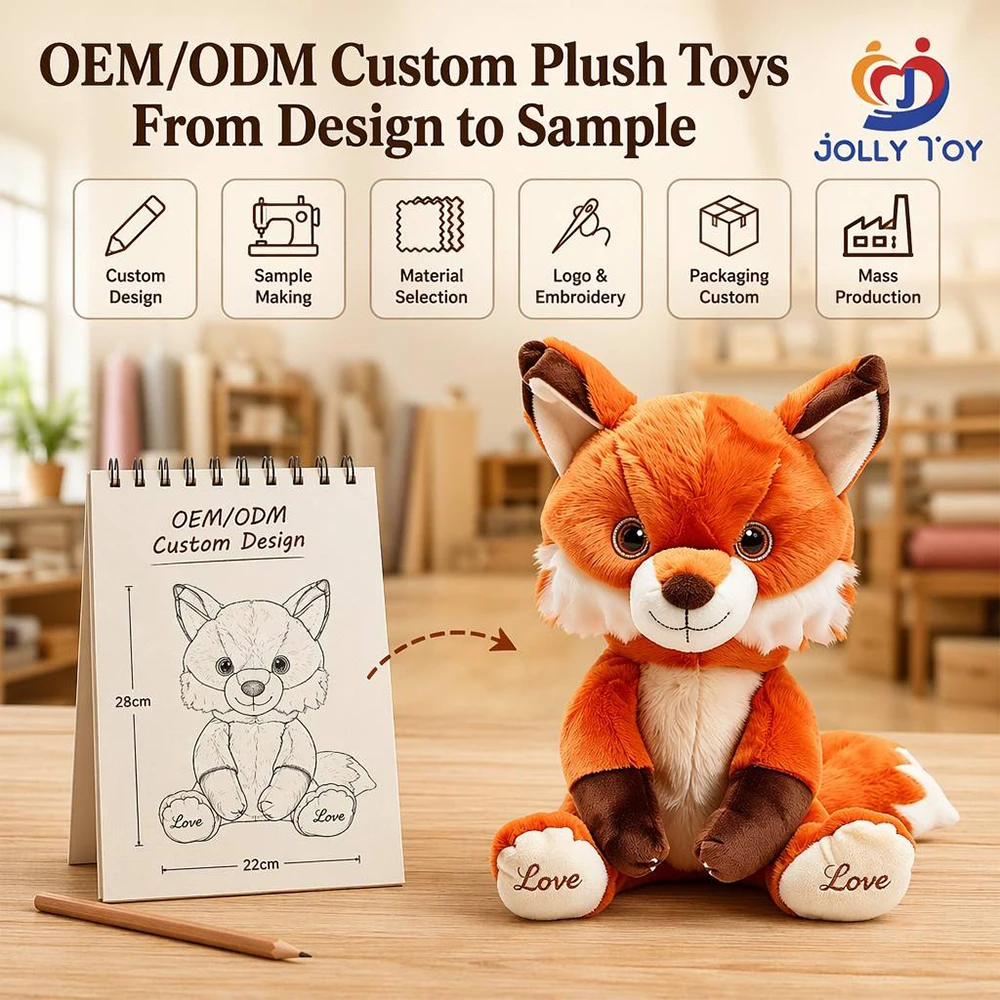 Raposa de pelúcia personalizada com bordado 'Love' nas patas, 28 cm, tecido de veludo cristalino, fabricada sob encomenda (OEM/ODM); brinquedo romântico e afetuoso, ideal como lembrança
