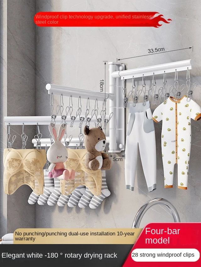 Asciugapanni Pieghevole Per Calzini E Biancheria - 24 Clip In Acciaio Inox, Girevole 360° - Foto 10