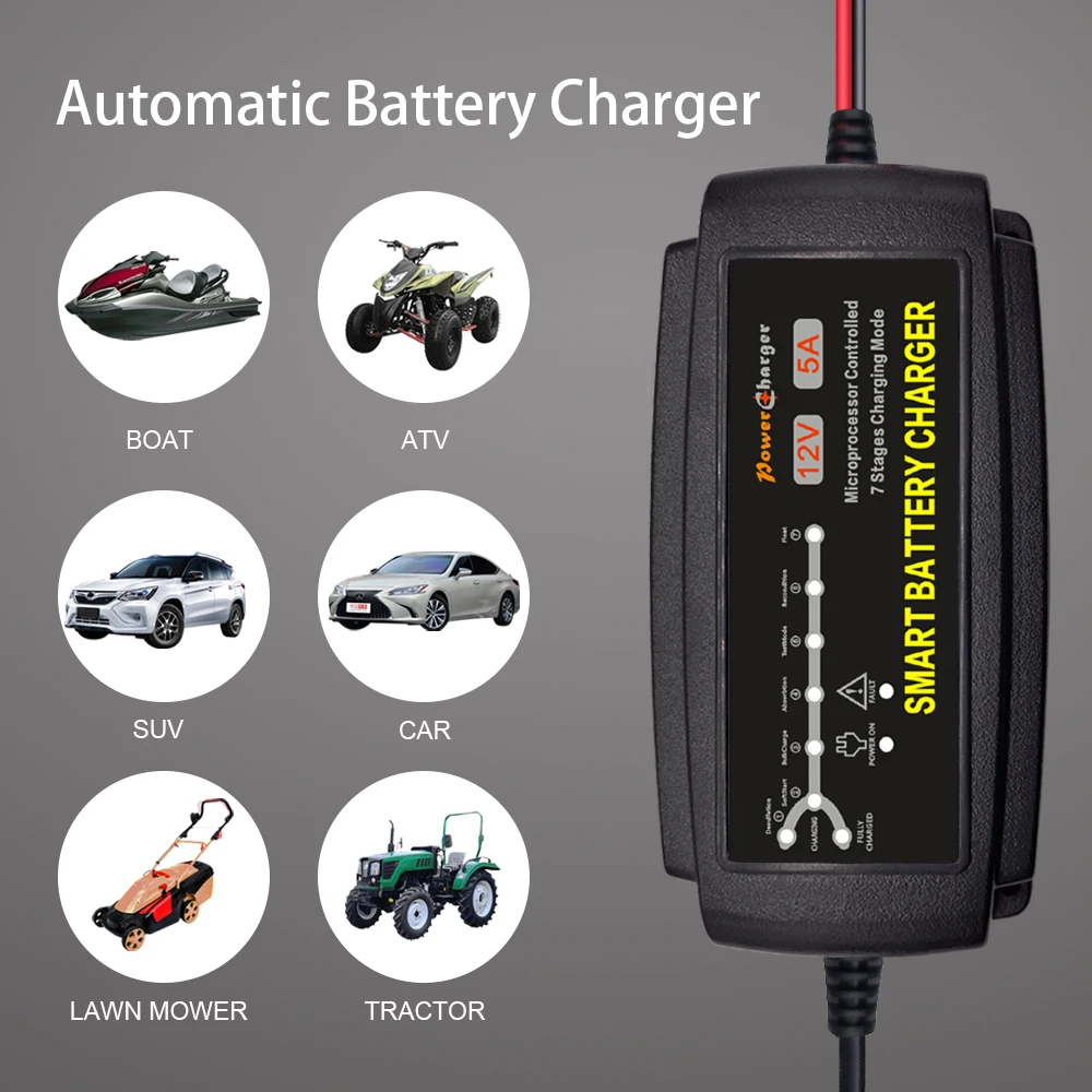 12V Automatic Smart Battery Charger Motorcycle Car Battery Charger Maintainer 12v