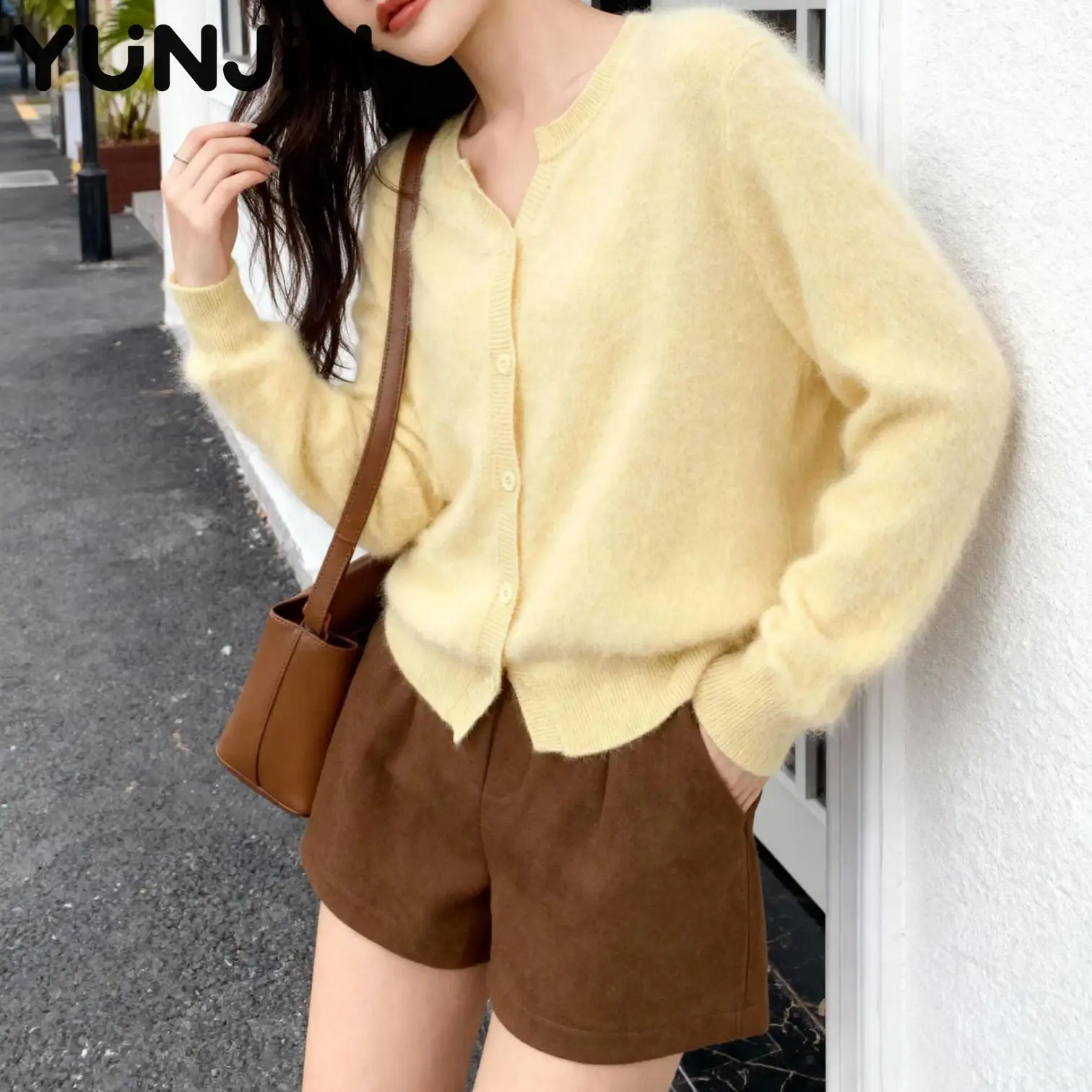 Simple Women's Design Wool Cashmere O-neck Knit Sweater