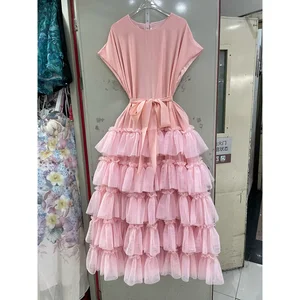 Factory Wholesale Designer Fashion Summer Midi Dress Women Three-dimensional Flower O-NeckSleeveless Ruffles Vintage Party Dress