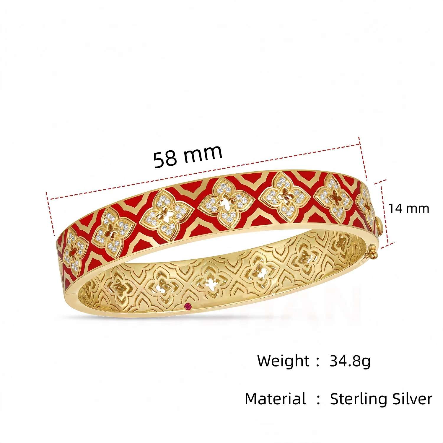Luxury Brand Designer 18K Gold Plated 925 Sterling Silver Bangles High Carbon Diamond Red Enamel Flowers Bangle Fashion Woman