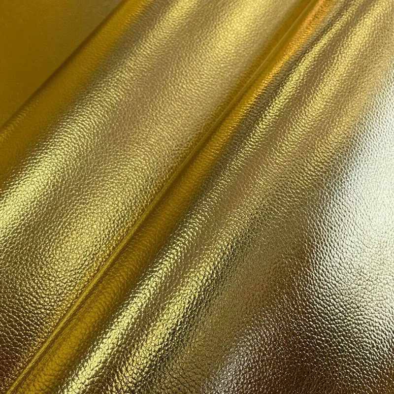 PU Leather with Lychee Pattern Metallic Embossing Foil Stretchable Waterproof for Sofa Bag Garment Fashion Handbags/Wallets