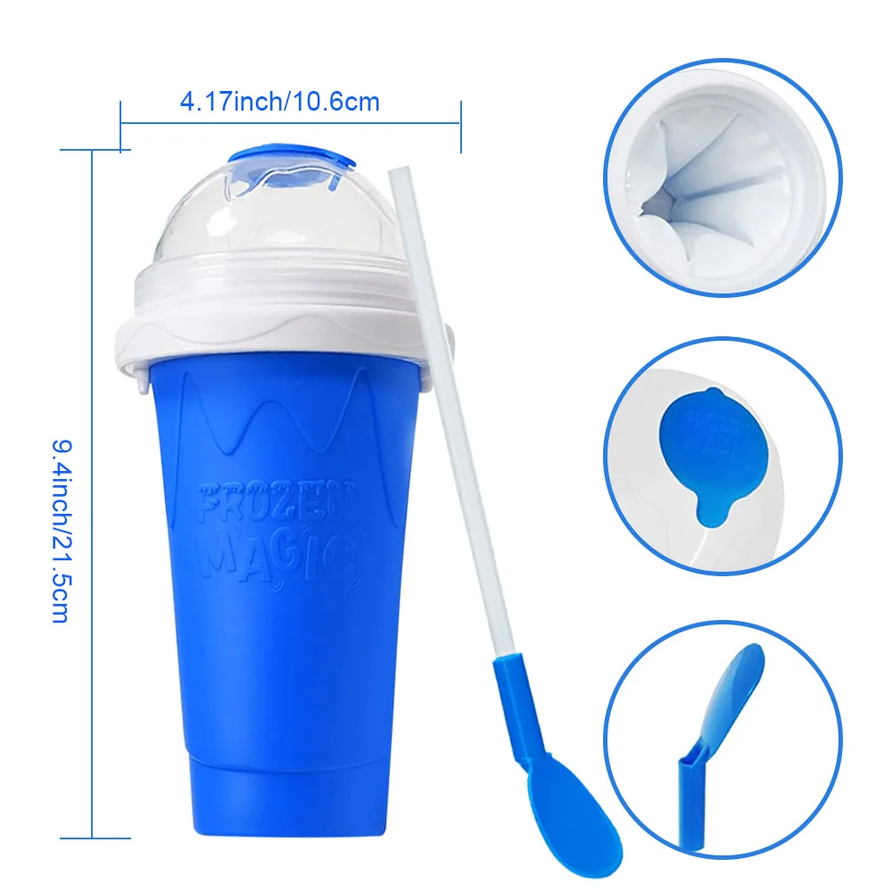 Slushie Maker Cup,Magic Quick Frozen Smoothies Cup with Lids&Straws,Double  Layer Silicone Squeeze Slushy DIY Cooling Cup,Homemade Milk Shake Coca Cola  Ice Maker Gifts for Kids&Family-Blue 