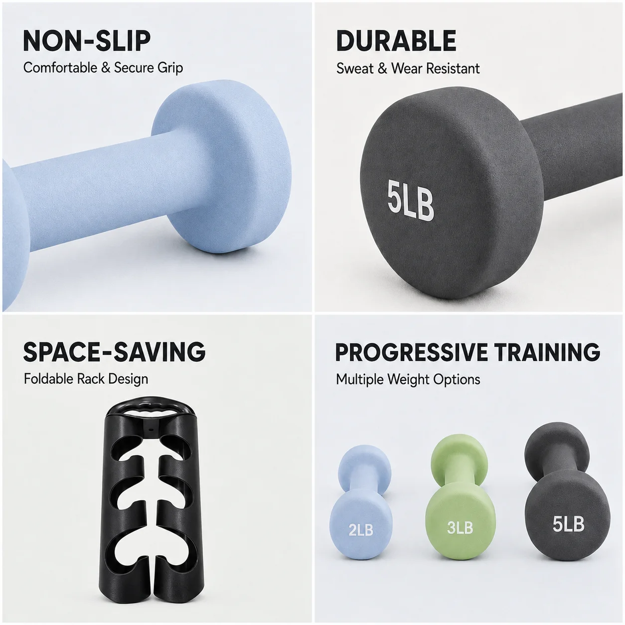 Custom Logo Neoprene Dumbbell Set with Folding Rack 2/3/5LB Home Gym Dumbbells product detail 3