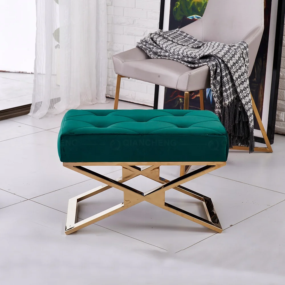 Modern Design Dressing Table Step Stool Metal Furniture Green Velvet  Leisure Chair Armchairs Light Luxury Stool Chair