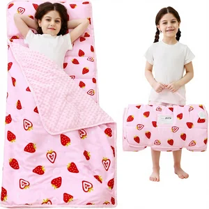 Toddler Nap Mat Pillow Blanket Extra Large Rolled Slumber Bags for Boys Girls Winter Kids Sleeping Bag for Daycare