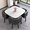 Imitation marble square table + 4 black leather chairs