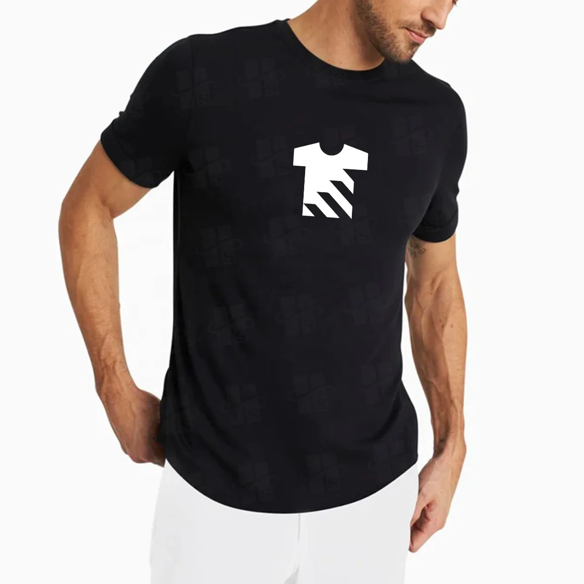 Factory Wholesale Cotton and Spandex Blend High Quality Blank T Shirt Hip Hop Longline Curved Hem T-shirts for Men