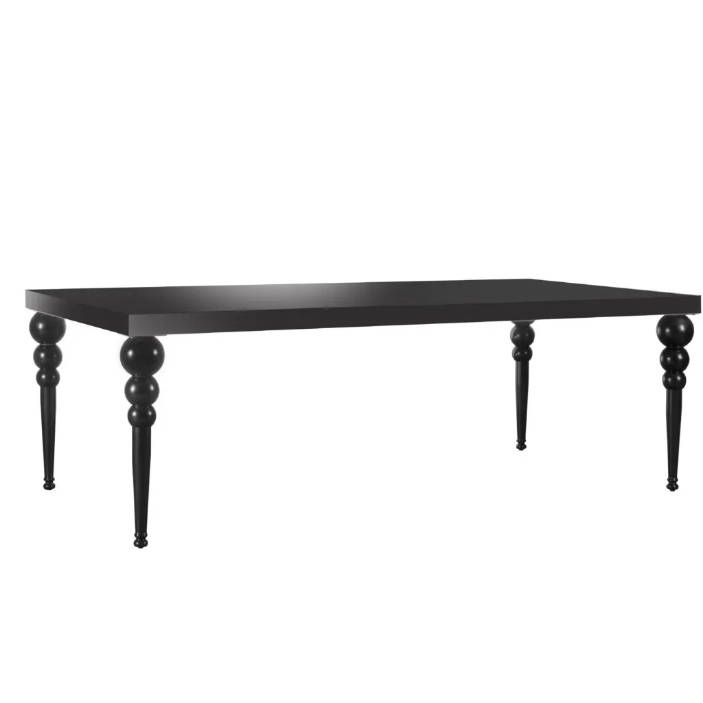 Metal Stainless Steel Three 3 Balls Legs Rectangle Shape Black Mdf Top Wedding Rental Table And