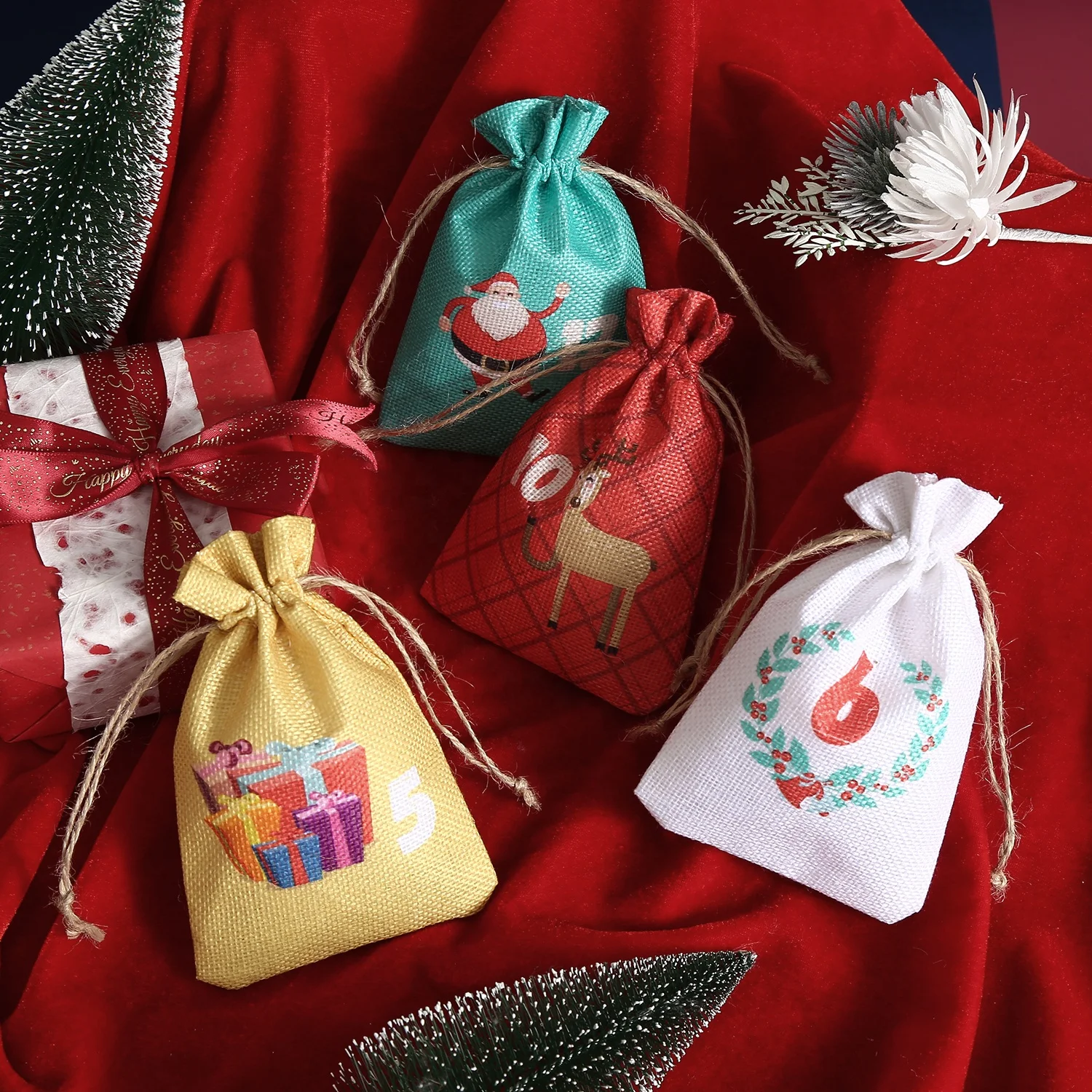 Wholesale Christmas Gift Bags Diy Advent Calendar Craft Burlap Hanging