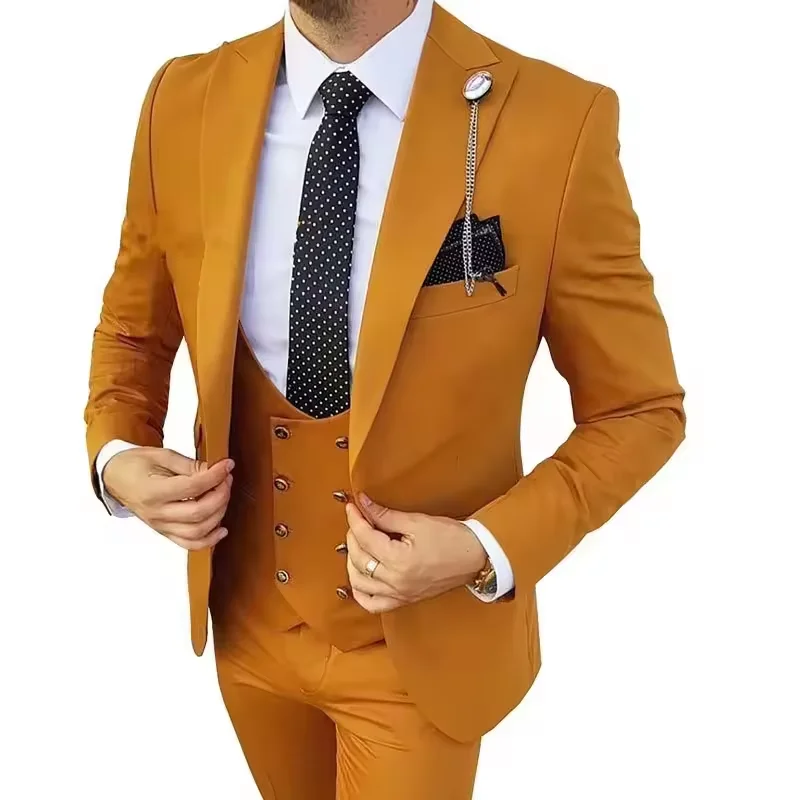 Hot Fashion Slim Fit Blazer 3 Pcs Two-piece Set Wedding Peaked Lapel Wedding Prom Customized Elegant Groom Tuxedos for Wedding