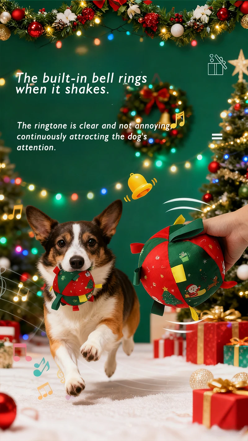 New Christmas Dog Toy Ball Grinding Self Pleasure Reliever Plush Interactive Gnawer Pet Interactive Puzzle Toy details