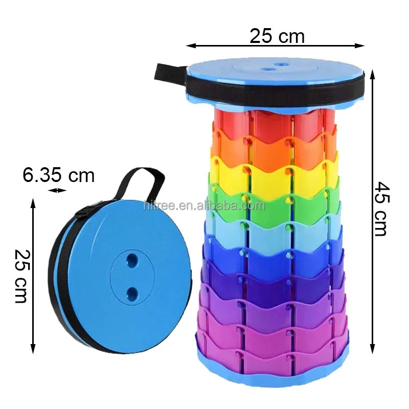 Portable Folding Telescopic Stool with Load Capacity 150kg, Black Foldable Adjustable Camping Stool Collapsible for Travel