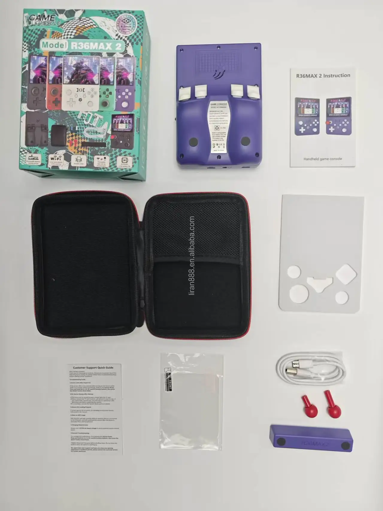 R36MAX Console Rétro Portable – 22000+ Jeux, 40 Émulateurs, Écran IPS 4″ – Linux Open Source (Violet Transparent 128 Go)