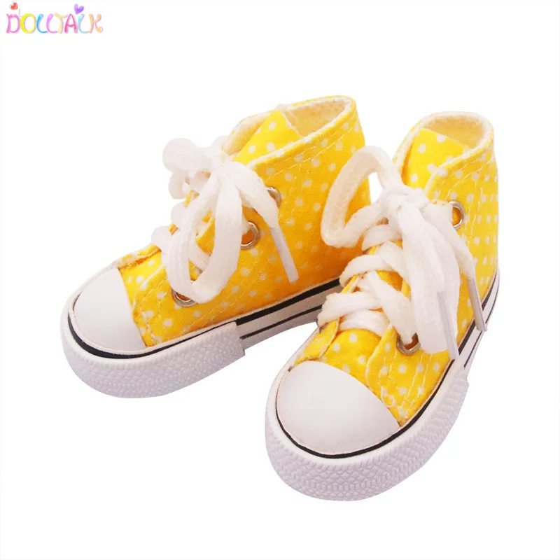 
 Прямая поставка с фабрики, BJD 7,5 см, кукольная обувь, классические кроссовки, желтая кружевная пятнистая холщовая повседневная обувь, кукольная обувь  
