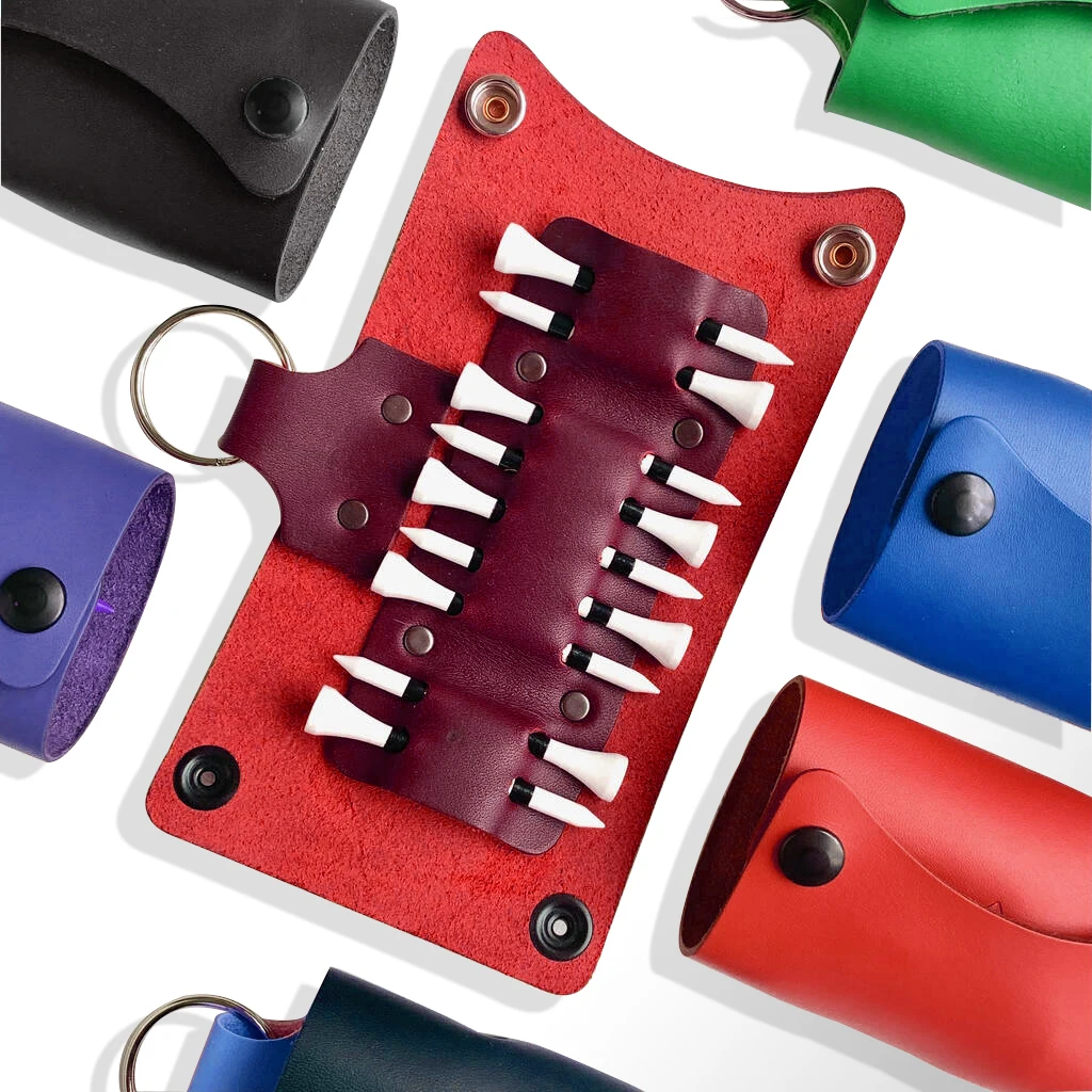 2022 New Arrival Rawhide Laserable Leatherette Blanks PU Leather Golf Bag Tag with 5 Wooden Tees