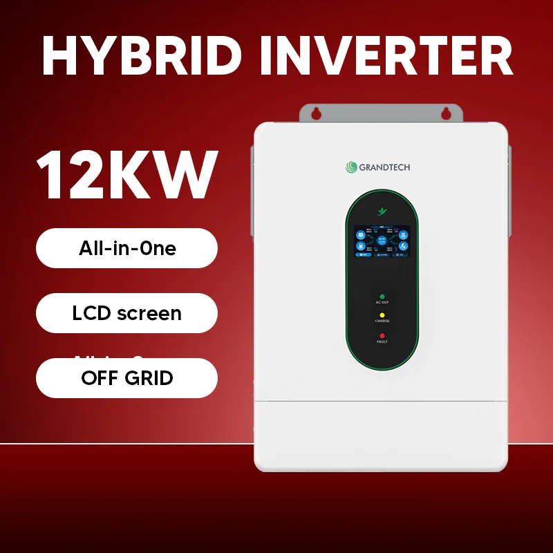 versiune nouă 2026 a invertorului hibrid: 3 kW, 6 kW, 12 kW, 48 V, tensiune alternativă joasă: 110 V / 220 V sau 120 V / 240 V, fază divizată, ieșire simplă, grad de protecție IP20, randament 95%