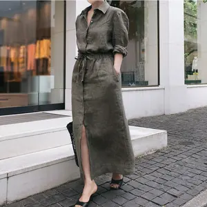 2026 New Arrivals Korean-Style Cotton and Linen Shirt Dress Fashion Women's Clothing  Lady Elegant Dresses Women