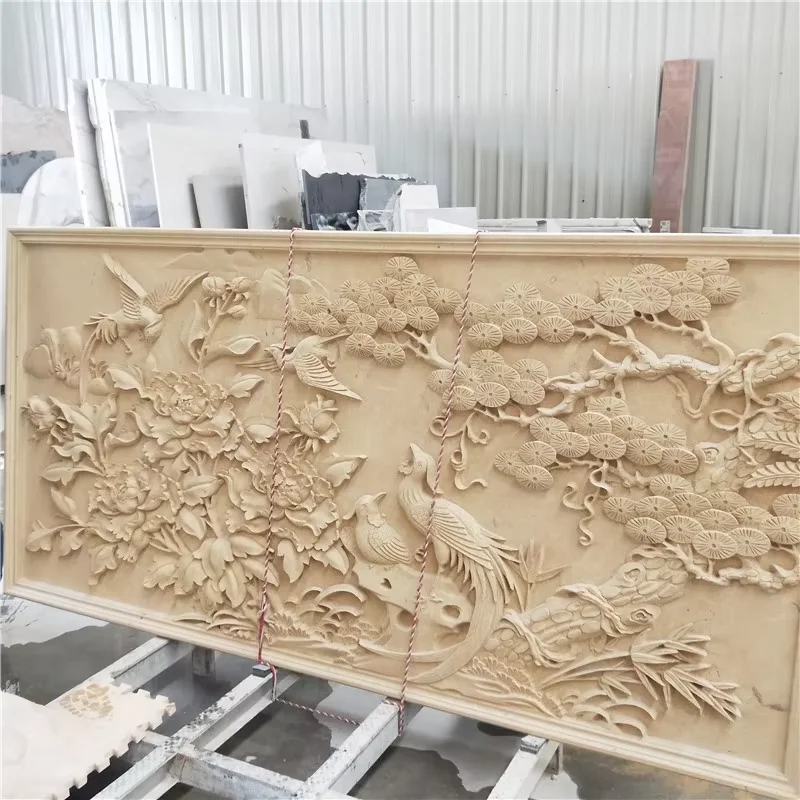 product yellow sandstone hand made carved indoor wall art stone decoration-1
