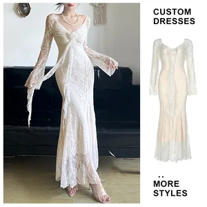 Custom High Quality Long Sleeves Womens Lace Evening Dress Bodycon Dresses for Ladies for Party Maxi Sexy Pad Evening Club