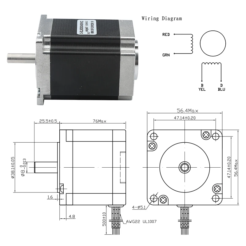 STEPPERONLINE E-serie Nema 17 stappenmotor, 17 Ncm, 1A, 23 mm