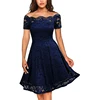 Navy Blue floral lace bridesmaid evening gowns