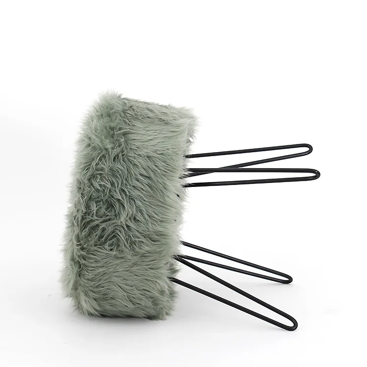 Современный и модный зеленый пуф из искусственного меха на заказ табурет с металлическими ножками для