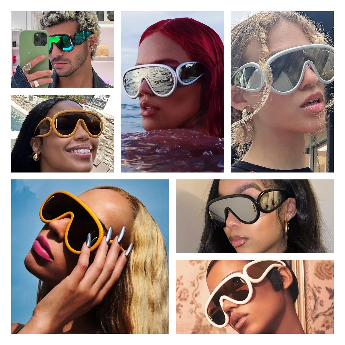 2024 Y2K Vintage Sunglasses Ladies Custom Logo High Quality Designer One Piece Oversized Blue/Black/Red UV400 Shield Shades