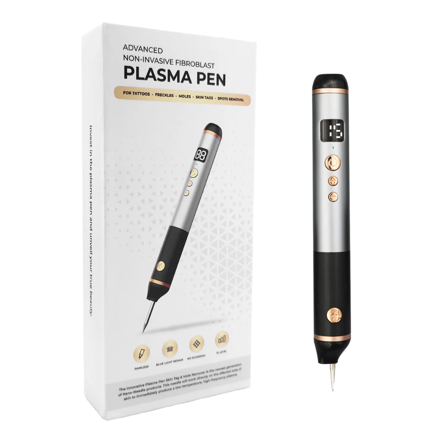 15-Level Painless Plasma Pen Cauterizer Tag Removal Electrocautery Skin Eraser for Face Wart Papilloma Mole Pen