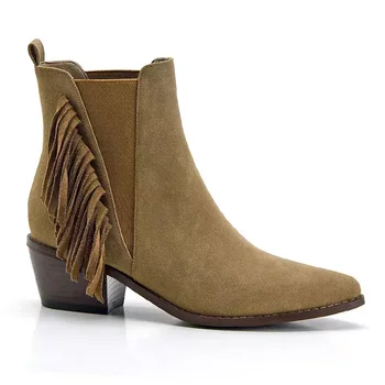 2024 New Fashion High Heel Tassel Chelsea Boots Suede Women's Ankle Boots