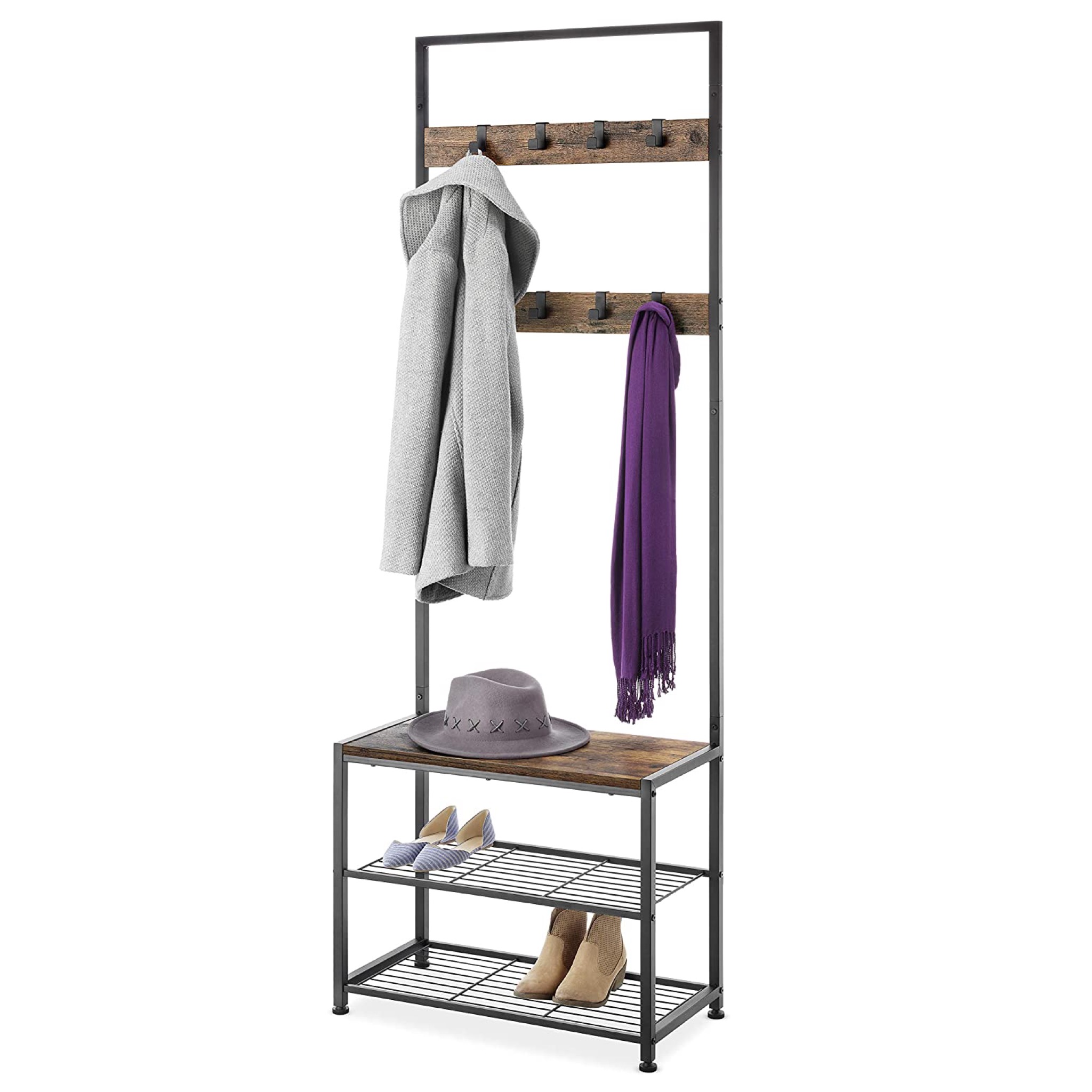 Современная башня/скамейка для прихожей В индустриальном стиле с деревянными полками для обуви, вешалки для пальто, стоячие мебельные стойки для гостиной