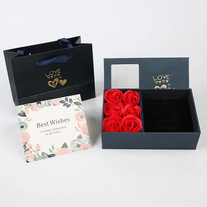 product valentines day custom jewelry gift box set gold foil embossing with uv advantage including ring paper bag and soap rose-41