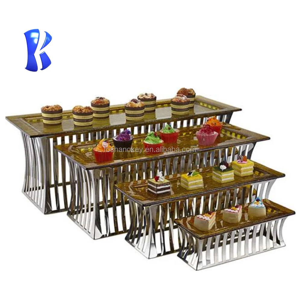 Okey Buffet Equipment Luxury Gold Snack Stands Three Tiers Buffet Food Display Stand For Wedding