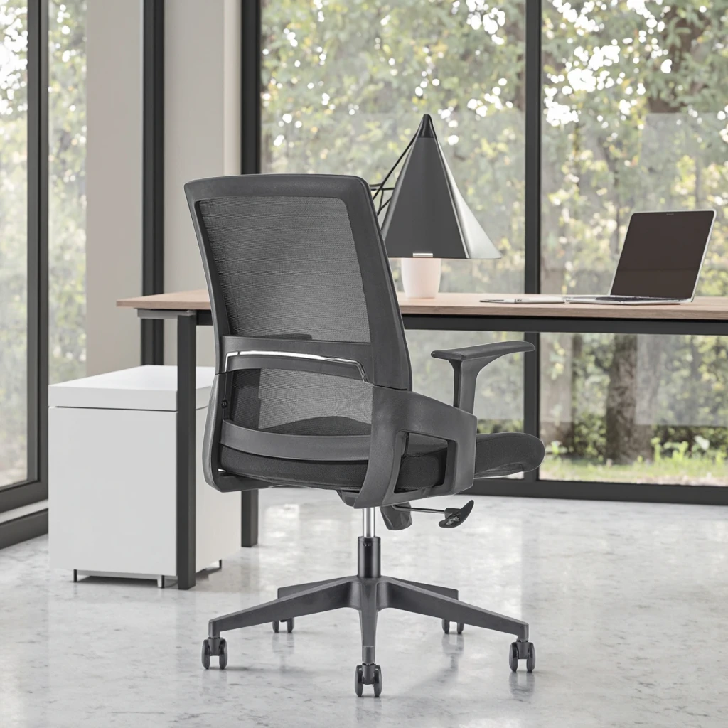 Compact Comfortable Meeting Room Ergonomic Executive Modern Conference Chairs Breathable Mesh Back PU Steel Base Fixed Armrests 4