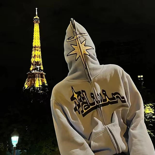 DCY Y2k Solid Embroidered Oversized Full Zip up Hoodie for Men Spring Eco-Friend