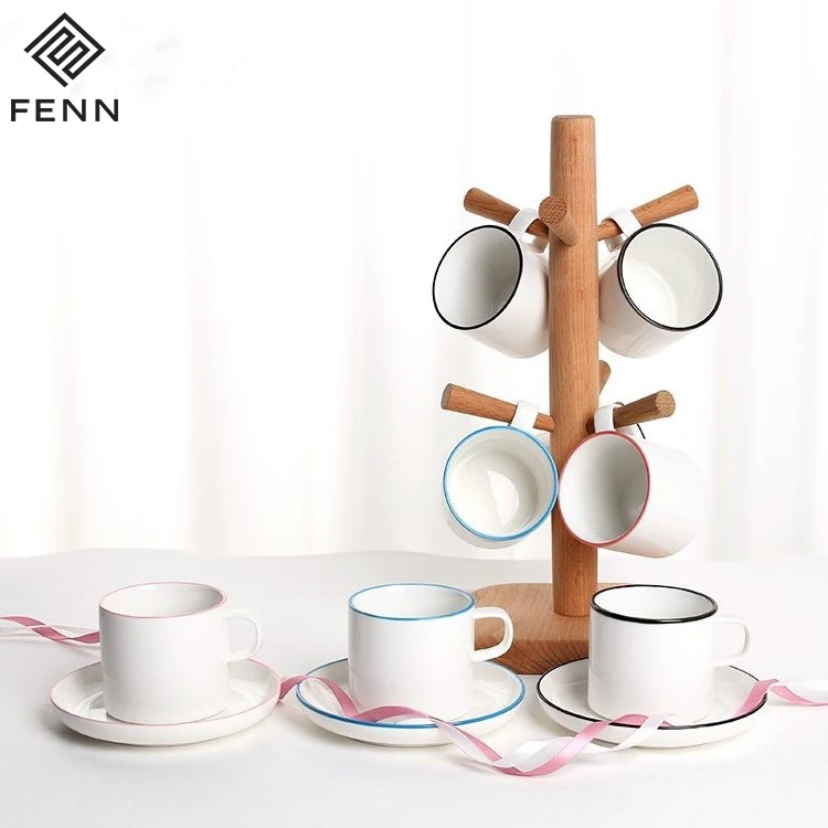 product fenn cafe shop design crockery with saucer 150ml coffee cup ceramic mug with saucer white porcelain for home and gift-57